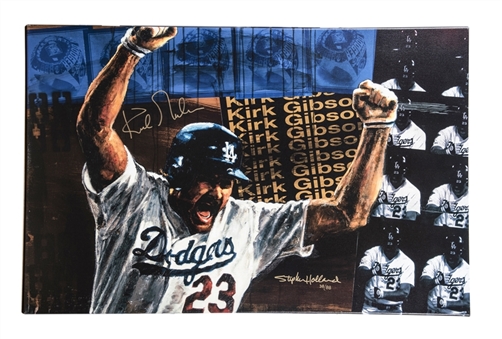 Kirk Gibson Signed Stephen Holland Artwork on 42x27 Stretched Canvas - 38/88 (Beckett)